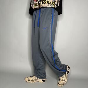 Vintage Y2K Nike Sweatpants Mens M Baggy Wide Leg Grey Blue Swoosh Polyester